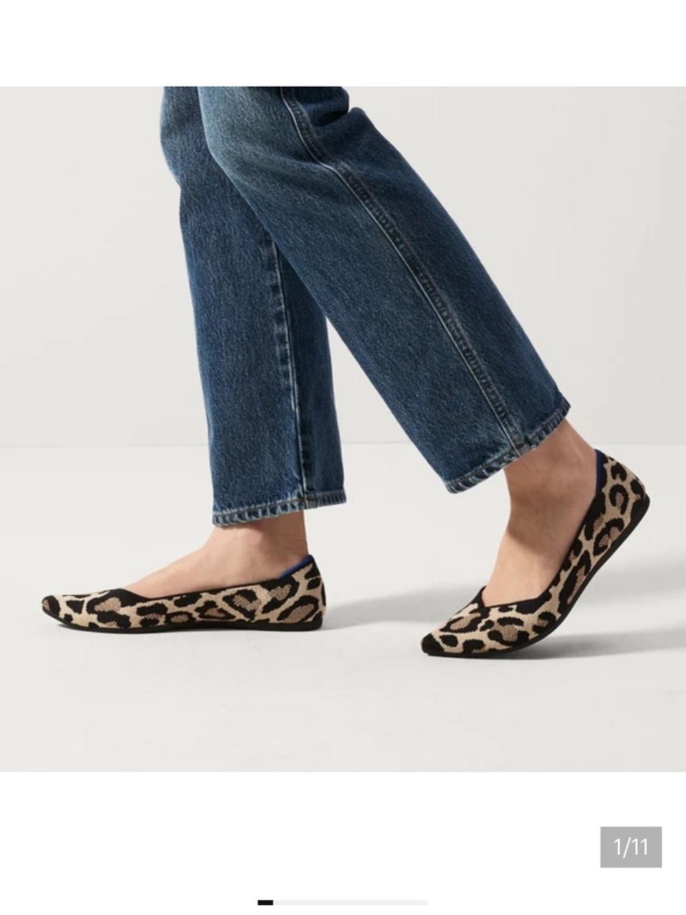 Rothy's Leopard Print Pointed Toe Flats in Black and Tan - Picture 11 of 12